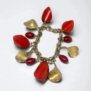 Vintage Bakelite Charm Bracelet Gold Link Washed